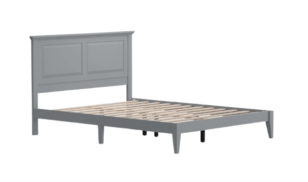 Front Left Side View Of The Rize Home Cottage Style Wooden Bed Frame Shown In Ultimate Gray Color