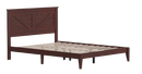 Front Left Side View Of The Rize Home Farmhouse Style Wooden Bed Frame Shown In Classic Cherry Color