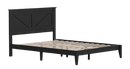 Front Left Side View Of The Rize Home Farmhouse Style Wooden Bed Frame Shown In Ebony Black Color