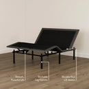 Front Left Side View Of The Rize Tranquility II Adjustable Bed With Features Highlighted On A Wooden Floor And Beige Wall 