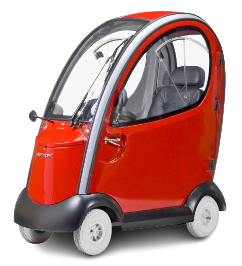 Front Left Side View Of The Shoprider Flagship Enclosed Mobility Scooter
