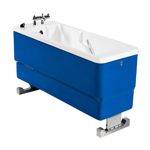 Front Left Side View Of The TR Equipment Bathtub Comfortline Bath System Shown In The Blue Cover