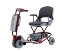 Front Left Side View Of The Tzora Feather Ultra Lightweight Mobility Scooter Shown In The Red Color
