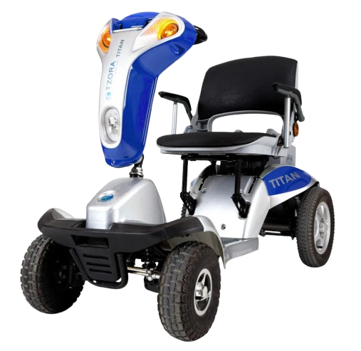 Front Left Side View Of The Tzora Titan 4 Hummer Medical Mobility Scooter Shown In Blue Color