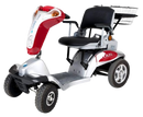 Front Left Side View Of The Tzora Titan 4 Hummer Medical Mobility Scooter Shown In Red Color