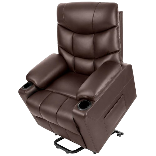 Front Left Side View Of The Vive Health Lounge Lift Chair Shown In The Raised Position