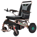 Front Left View Of The Bangeran Mammoth EX Automatic Folding Electric Wheelchair Shown In Brown And Teal Color
