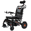 Front Left View Of The Bangeran Mammoth EX Automatic Recline Electric Wheelchair Shown In Black And Orange Color