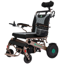 Front Left View Of The Bangeran Mammoth EX Automatic Recline Electric Wheelchair Shown In Brown And Teal Color