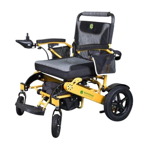 Front Left View Of The Bangeran Mammoth Electric Wheelchair Shown With Yellow Color