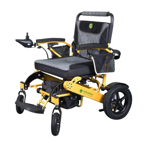 Front Left View Of The Bangeran Mammoth Electric Wheelchair Shown With Yellow Color