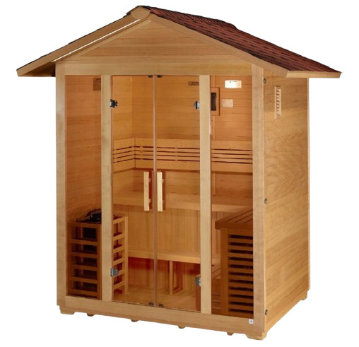 Front Left View Of The Golden Designs Vorarlberg 5-Person Outdoor Sauna | GDI-8105-01 