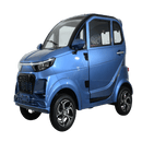 Front Left View Of The Green Transporter Q Runner Express Enclosed Mobility Scooter Shown In Blue Color