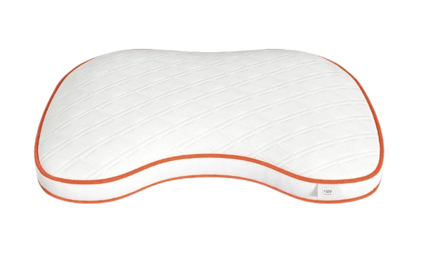 Front Overhead View Of The Rize Home Cloud Pillow Shown In White With Orange Trim 