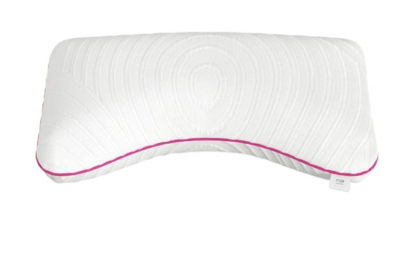 Front Overhead View Of The Rize Home Contour Dual Cool Pillow With Pink Trim 
