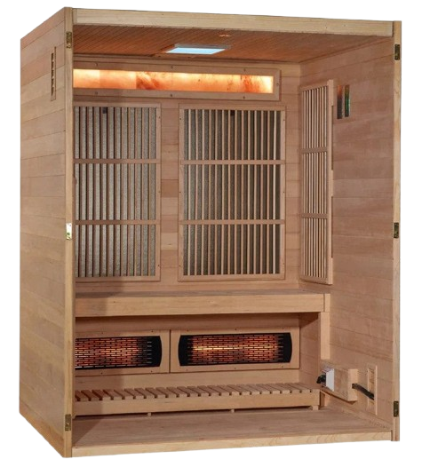 Front Right Interior View Of The Golden Designs Soria 3-Person Full Spectrum EMF Hybrid Indoor Sauna | GDI-8330-01