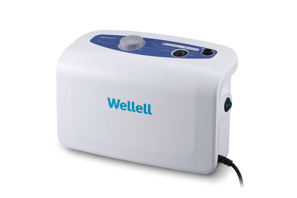 Front Right Side View Of The Control Unit For The Wellell Domus 3 Alternating Pressure Redistribution Mattress System With Quilted Cover