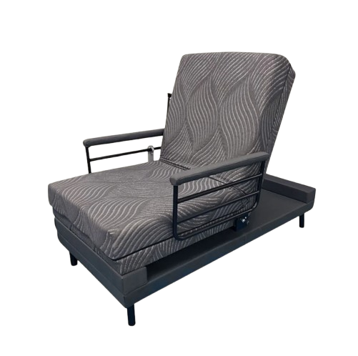 Front Right Side View Of The Customatic Sleep Technologies Independence Rotating Bed In The Upright Position