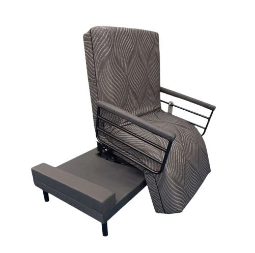 Front Right Side View Of The Customatic Sleep Technologies Independence Rotating Bed Shown In The Chair Position