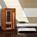 Front Right Side View Of The Dynamic Barcelona 2-Person Low EMF Far Infrared Indoor Sauna | DYN-6106-01 Shown In An Indoor Setting