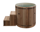 Front Right Side View Of The Dynamic Cedar Cold Plunge Barrel Shown With Steps And Plastic Interior Material