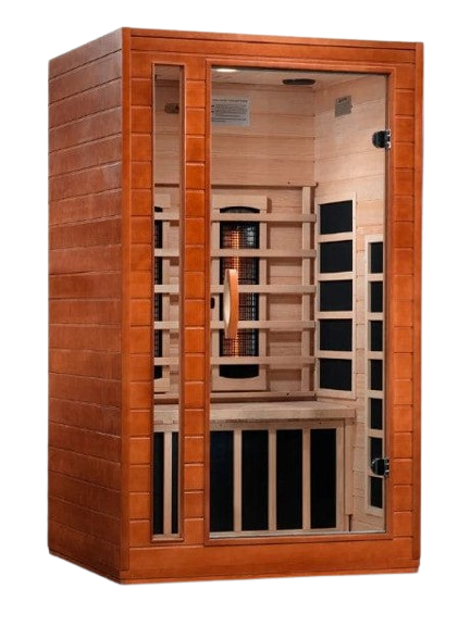 Front Right Side View Of The Dynamic Cordoba 2-Person Near Zero EMF Full Spectrum Infrared Indoor Sauna | DYN-6203-02 FS