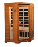 Front Right Side View Of The Dynamic Heming 2-Person Low EMF FAR Infrared Indoor Corner Sauna | DYN-6225-02