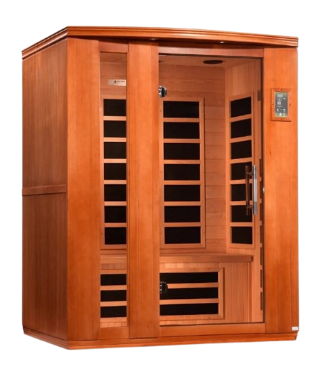 Front Right Side View Of The Dynamic Lugano 3-Person Low EMF FAR Infrared Indoor Sauna | DYN-6336-02