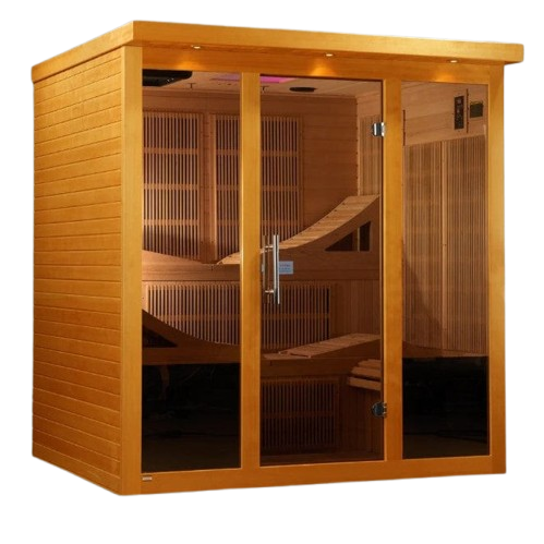 Front Right Side View Of The Dynamic Monaco 6-Person Ultra Low EMF FAR Infrared Indoor Sauna | DYN-6996-01 Elite