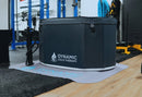 Front Right Side View Of The Dynamic Oval Inflatable Cold Plunge Shown With Cover In A Gym Setting
