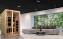 Front Right Side View Of The Dynamic Santiago 2-Person Low EMF FAR Infrared Indoor Sauna | DYN-6209-01 Shown In An Indoor Setting
