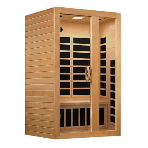 Front Right Side View Of The Dynamic Serena 2 Person Ultra Low EMF FAR Infrared Indoor Sauna | DYN-6229-01 Elite