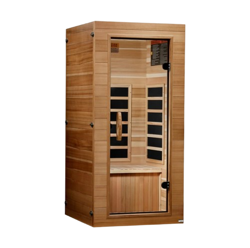 Front Right Side View Of The Dynamic Vero 1 Person Ultra Low EMF FAR Infrared Indoor Sauna | DYN-1201-01 Elite