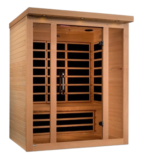 Front Right Side View Of The Dynamic Vila 3-Person Ultra Low EMF FAR Infrared Indoor Sauna | DYN-6315-02