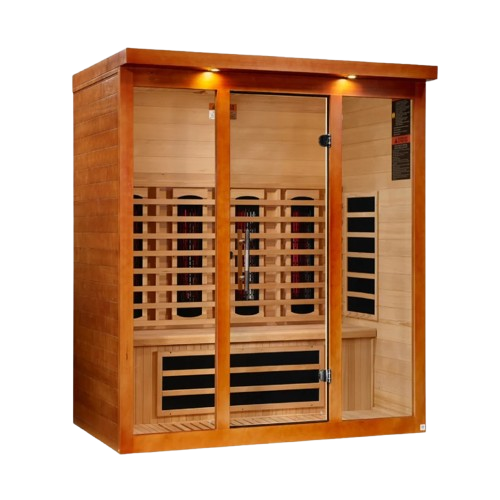 Front Right Side View Of The Dynamic Vila Grande 4 Person Full Spectrum Nero Zero EMF FAR Infrared Indoor Sauna | DYN-6415-03 FS