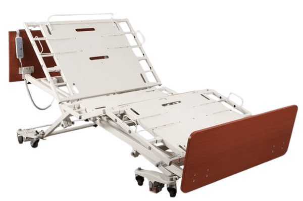 Front Right Side View Of The Emerald Infinity Max UltraWide Expandable Homecare Bed Shown In The Chair Position 