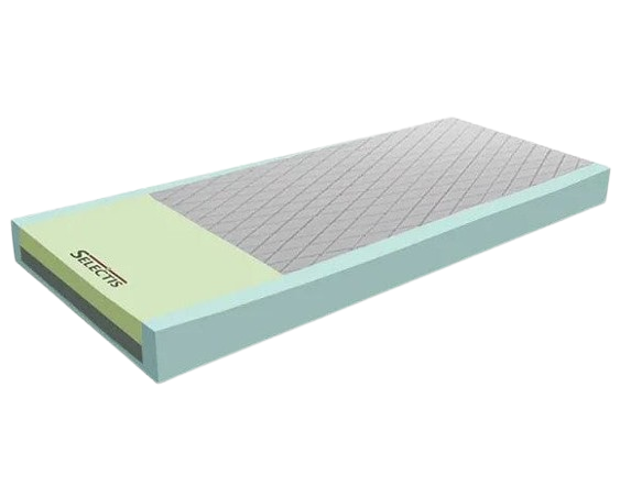 Front Right Side View Of The Emerald Selectis Comfort Select Pressure Redistribution Foam Mattress Shown Without Raised Side Rails