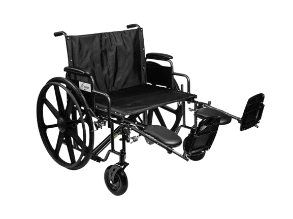 Front Right Side View Of The Emerald iCruise Bariatric Wheelchair Shown With Leg Rests In The Elevated Position