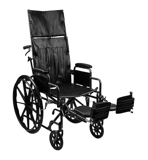 Front Right Side View Of The Emerald iCruise Reclining Wheelchair Shown With Legrests In The Upright Position