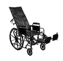 Front Right Side View Of The Emerald iCruise Reclining Wheelchair Shown With Legrests In The Upright Position And Backrest In The Reclined Position