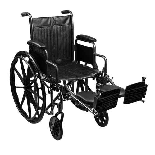 Front Right Side View Of The Emerald iCruise Standard Wheelchair Shown With The Leg Rests In The Raised Position