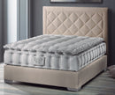 Front Right Side View Of The Eurolux Natur: The 6-Layer Luxury Mattress Crafted By Masters Shown On A Beige Bed Frame In A Bedroom Setting