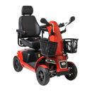 Front Right Side View Of The FreeRiderUSA FR1 Terrain Mobility Scooter Shown In The Metallic Orange Color