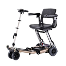 Front Right Side View Of The FreeRiderUSA Luggie Elite Folding Mobility Scooter Shown In The Champagne Color