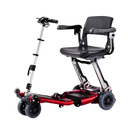 Front Right Side View Of The FreeRiderUSA Luggie Elite Folding Mobility Scooter Shown In The Red Color