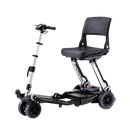 Front Right Side View Of The FreeRiderUSA Luggie Standard Folding Mobility Scooter Shown In The Black Color