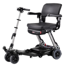 Front Right Side View Of The FreeRiderUSA Luggie Super Folding Mobility Scooter Shown In The Black Color