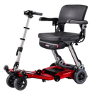 Front Right Side View Of The FreeRiderUSA Luggie Super Folding Mobility Scooter ShownIn The Red Color