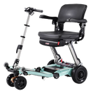 Front Right Side View Of The FreeRiderUSA Luggie Super Plus 3 Folding Mobility Scooter Shown In The Light Green Color