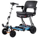 Front Right Side View Of The FreeRiderUSA Luggie Super Plus 4 Folding Mobility ScooterShown In The Ocean Blue Color